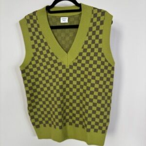 Sunday Best Olive and Taupe Checkered V-Neck Sweater Vest